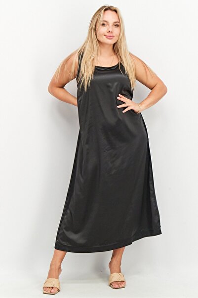 NA-KD Women Plain Satin Maxi Dress, Black
