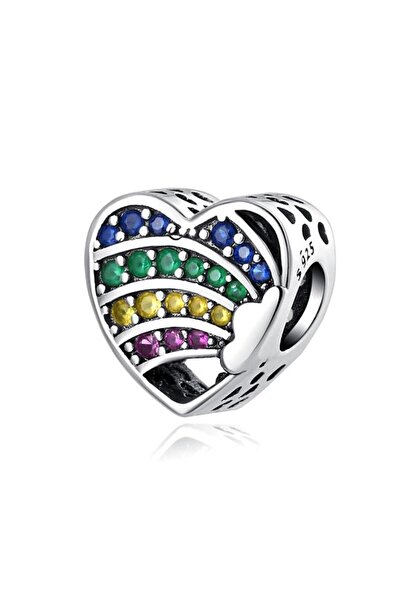 KUMİ 925 Ayar Gümüş Renkli Kalp Bileklik Uyumlu Charm