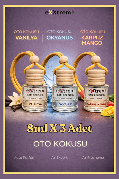 EXXTREM 3 Adet Dekoratif Oto Kokusu | Karpuz & Mango - Vanilya - Okyanus | Ah...