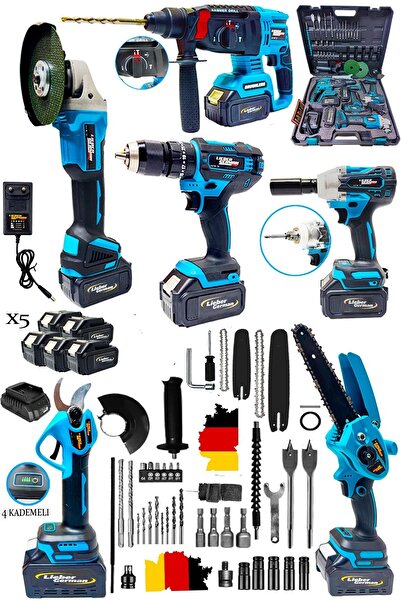 Lieber German BL Motor 5 Akülü 6LI Set Kırıcı Delici Taşlama Matkap Somun Sıkma & Dal Budama + Makas Seti