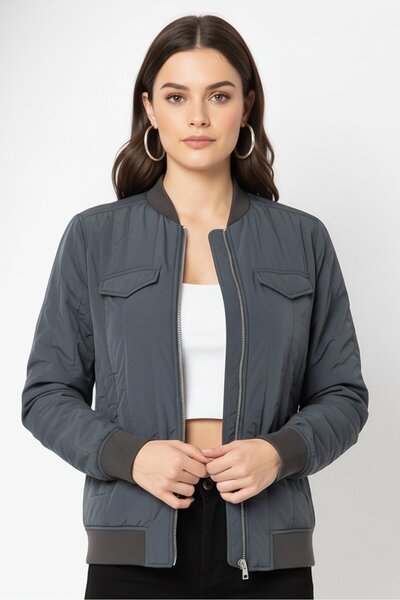 Lacoste سترة نسائية عادية، رمادية اللون