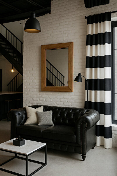 Alacastore Siyah Beyaz Yatay Çift Kanat Dijital Baskı Fon Perde