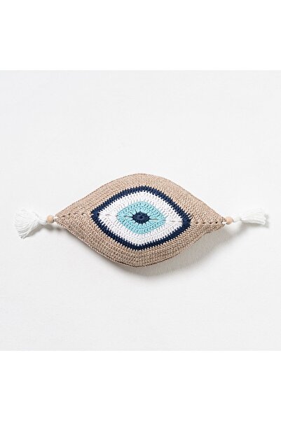 Hilaliart وسادة محبوكة بنمط عين الشر الملونة من فرو المنك - زخرفة محبوكة يدويًا