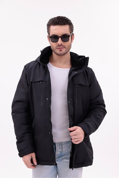 blayn jeans Erkek Polarlı Kürklü Su Ve Rüzgar Geçirmez Kapüşonlu Kışlık Mont & Kaban & Parka