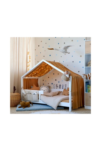 Hubb Müslin pamuk kumaş montessori yatak cibinliği ,(tarçın renk) yatak gölge...