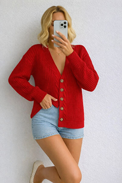 H&E LUXURY DESIGN Women's V-Neck Soft Textured Cardigan