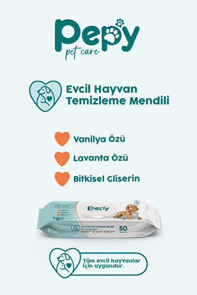 PEPY Kedi Ve Köpek Kullanımına Uygun Evcil Hayvan Temizleme Mendili 3 paket 150 Adet