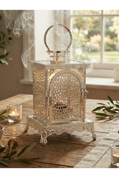 SQUALO مبخرة فضية معدنية بارتفاع 32سم بتصميم عصري أنيق