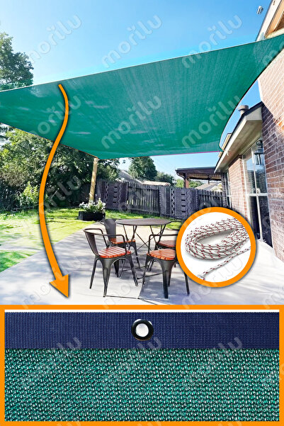 Morilu %95lik Gölgelik YEŞİL FİLE Perde - LACİVERT Şeritli Halkalı - Jüt Bahç...