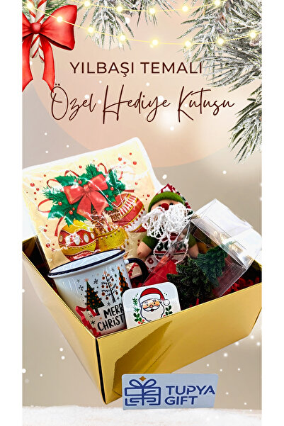 Tupya Gift Yılbaşı Temalı Özel Hediye Kutusu: Mini Çam Ağacı, Merry Christmas...