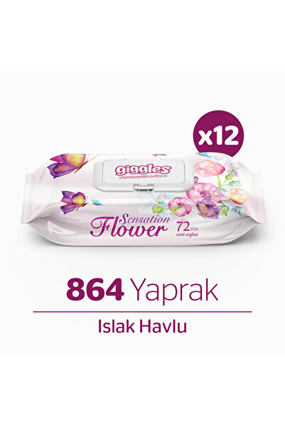 giggles Sensation Flower Islak Havlu 72'li 12 Paket 864 Mendil