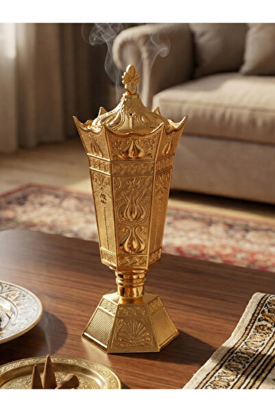 SQUALO مبخرة ذهبية معدنية بارتفاع 20سم أنيقة بتصميم عصري