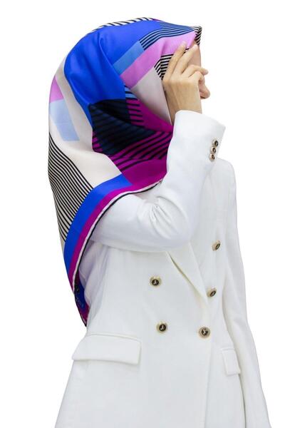 Vissona 100% Твіл Шовк з геометричним візерунком - Фуксія Колір 90x90 Тип пош...