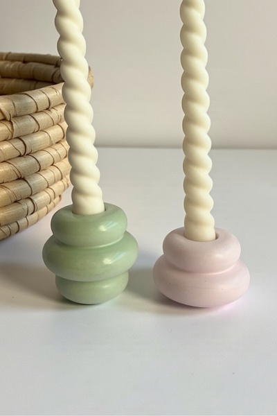 Minic Store 2'li Donut Şamdan - Pembe&Yeşil Mum Tutacağı