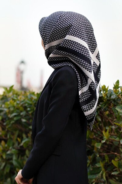 Vissona Eșarfă din mătase twill cu model monogramă, negru și crem - Formă de ...