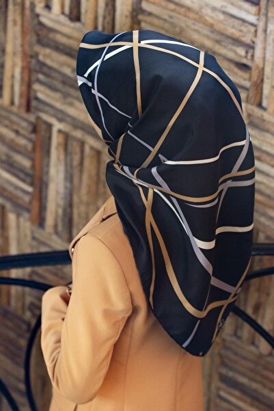 Vissona 100% твіл, шовковий, у смужку, чорний - золотистий, 90x90, шарф Спосі...