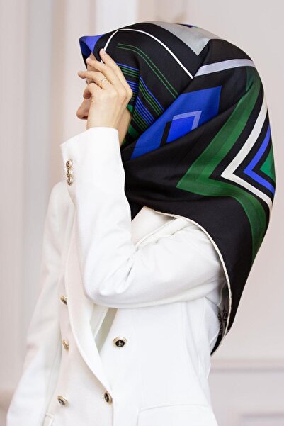 100% Twill Silk Square Pattern Emerald Green - Saxe Color 90x90 Scarf Edge Stitching Shape Hand Stitched