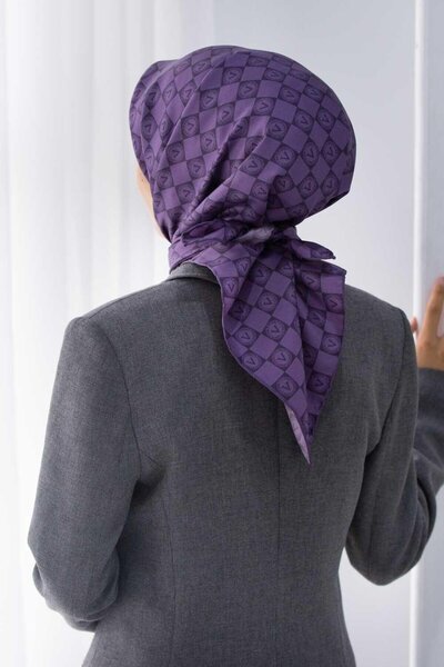 Vissona 100% twill de mătase cu model monogramă culoare violet 90x90 eșarfă f...