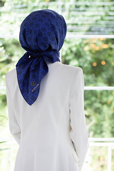 Vissona %100 Twill İpek Monogram Desenli Saks Renkli 90x90 Eşarp Dikim Şekli ...