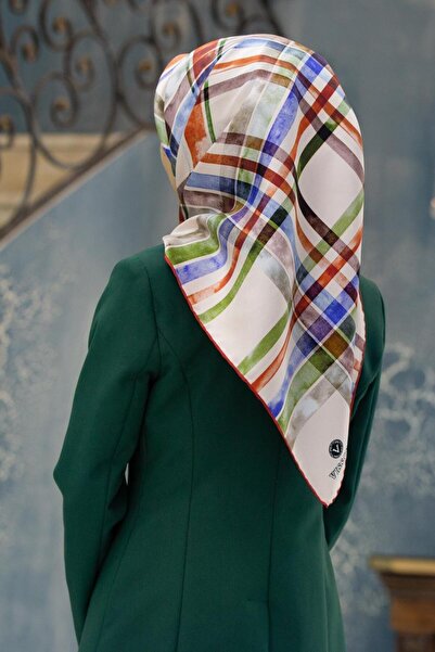 Vissona 100% Twill Μεταξωτό Καρό Μαντήλι με Σχέδιο, Μπεζ - Χακί Χρώμα, 90x90,...