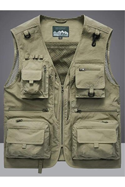 TAKTİK Balıkçı Yeleği Nefes Alabilen Naylon Kargo Yelek Ceket Çoklu Cep Detaylı Spor Yelek