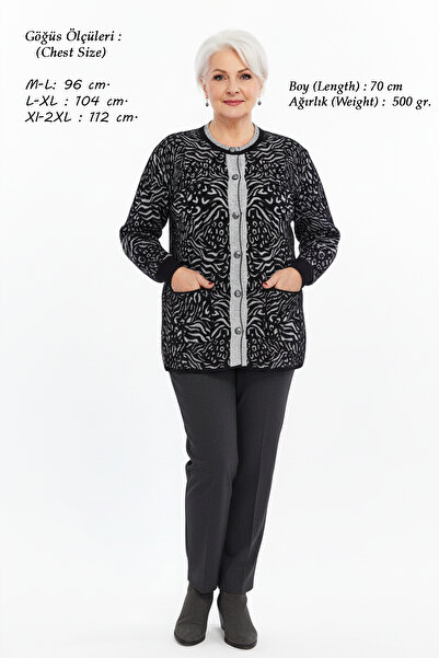Laden Angora Knitwear Plus Size Χοντρό μαλακό γυναικείο χειμωνιάτικο μαύρο ζακέτα με σχέδιο λεοπάρ