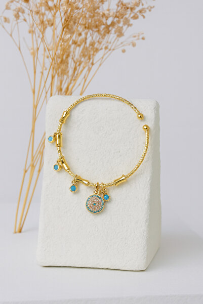 Minia Charm Sallantılı Mavi Taşlı Nazar Boncuklu Kararmaz Altın Renk Ayarlana...