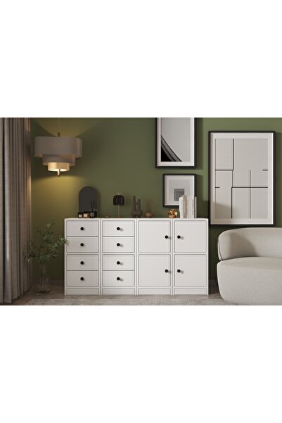Nettrends Dolapli Çekmeceli Sifonyer Beyaz 130 Cm Sfn-1019-ç