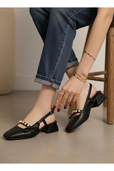 NOVELLAM SHOES Women's Veran Black Bow Stone Detailed Classic Heeled Shoes