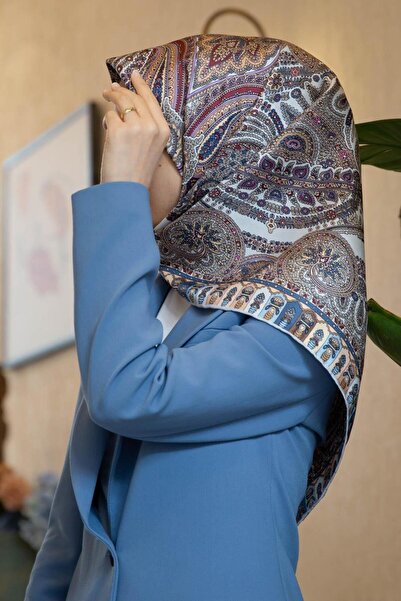 Vissona 100% حرير نسيج طويل بنمط متداخل رمادي - لون السلمون 90x90 وشاح طريقة ...