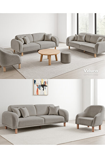 Velura Home & Living Lara Koltuk Takımı & Oturma Grubu - Latte (3+3+1+1)