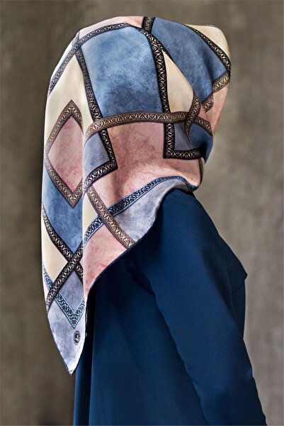 Vissona 100% keper Svila G Geometrijski dezen prah - bebi plava boja 90x90 ša...