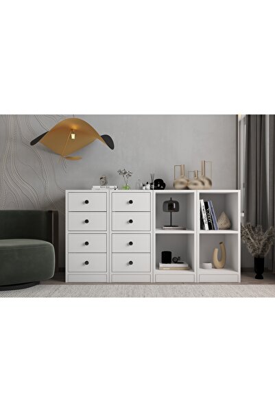 Nettrends Rafli Çekmeceli Sifonyer Beyaz 130 Cm Sfn-1010-ç