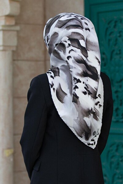 Vissona 100% Twill Silk Tie Dye Μοτίβο Μαύρο - Λευκό Χρώμα 90x90 Φουλάρι Σχήμ...