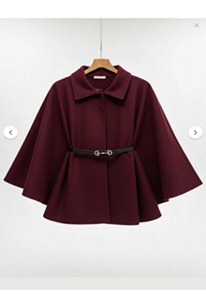 miremiran Tesettür panço pelerin gümüş kelebek toka siyah kemer bordo