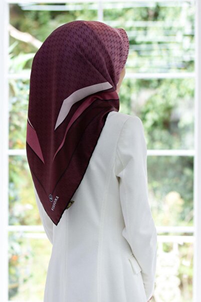 Vissona %100 Twill İpek Degrade Desenli Şarabi - Gül Kurusu Renkli 90x90 Eşar...
