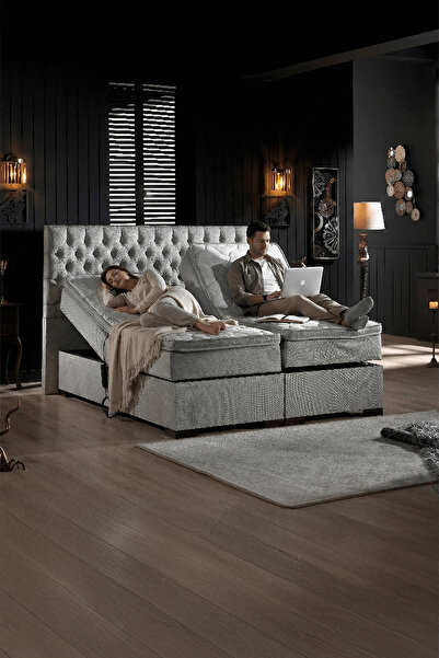 Unimet Leila Kumandalı Hareketli Sandıklı Baza+başlık+yatak Seti Gri