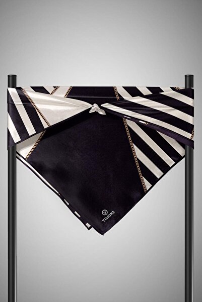 Vissona 100% твіл, шовковий ланцюговий візерунок, чорно-кремовий, 90x90, шарф...