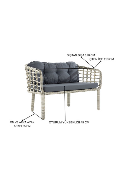 Tu Tienda KARTEPE ALÜMİNYUM 2 1 1 RATTAN BAHÇE BALKON TAKIMI,KAHVE RATTAN/KREM KUMAŞ