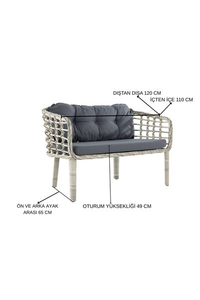 Tu Tienda KARTEPE ALÜMİNYUM 2 1 1 RATTAN BAHÇE BALKON TAKIMI,SAMAN RATTAN/BEJ KUMAŞ