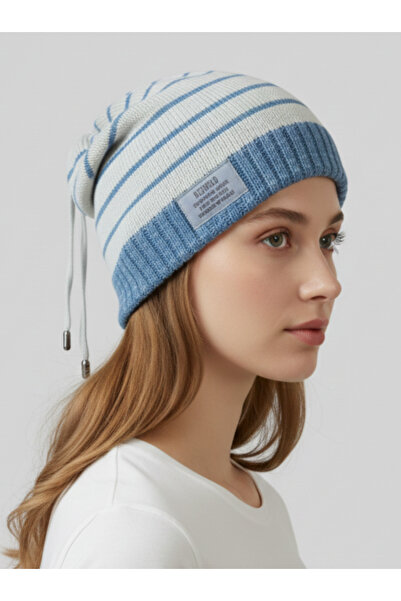 balkonda قبعة هيب هوب شعبية ذات أربطة متدلية مبطنة بالصوف للجنسين باللونين الأزرق والأبيض