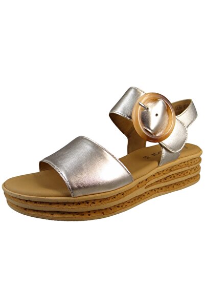 GABOR Damen Komfort Sandalen Satin Met. Keil F-Weite 44.550 Grau 60 Puder Leder