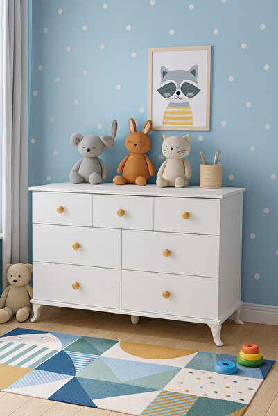 ELİF AY MOBİLYA Konsol Şifonyer 7 Çekmeceli Modern Beyaz