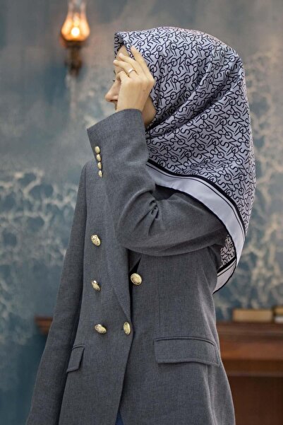 Vissona 100% Twill Silk Letter Pattern Γκρι - Μαύρο Χρώμα 90x90 Φουλάρι Σχήμα...