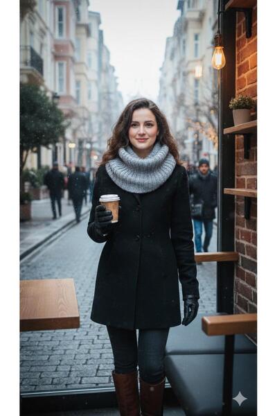 bySenaAkca Kadın Triko Örgü Boyunluk - Açık Gri