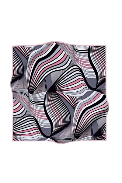 Vissona %100 Twill İpek Okyanus Dalgası Desenli Pudra - Gri Renkli 90x90 Eşar...