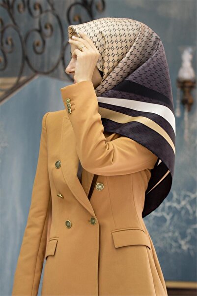 Vissona %100 Twill İpek Degrade Desenli Siyah - Bej Renkli 90x90 Eşarp Dikim ...