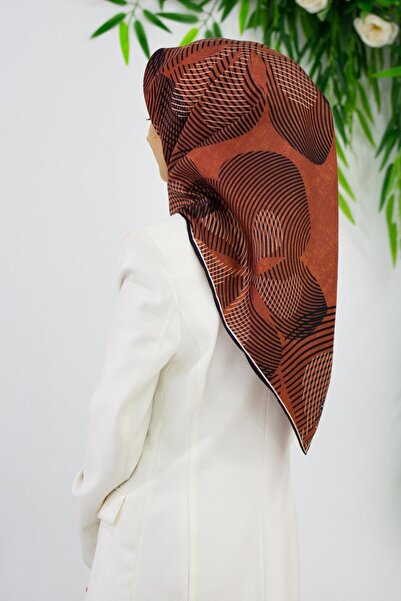 Vissona Κασκόλ 90x90 από 100% μετάξι Twill με ριγέ φλοράλ μοτίβο, από τερακότ...