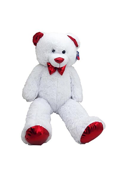 HALLEY Oyuncak Uzun Parlak Ayı 100 Cm PL62710-Beyaz Kırmızı