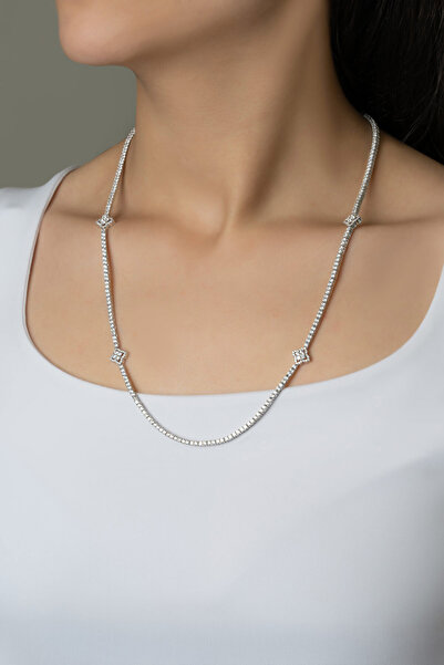 So CHIC... Şans Yoncası 18 Ayar Beyaz Altın Kaplama Gümüş Su Yolu Kolye